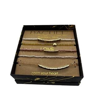 Rachel Roy 5 Piece Love Be Kind Grateful Beaded Mixed Metal Stretch Bracelet Set